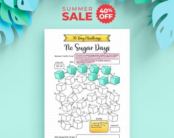 No Sugar Challenge Tracker Printable — 30 Days, Color a Cube for Every Sugar-Free Day