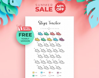 Monthly Steps Tracker – Printable Walking & Fitness Habit Tracker in 5 Sizes