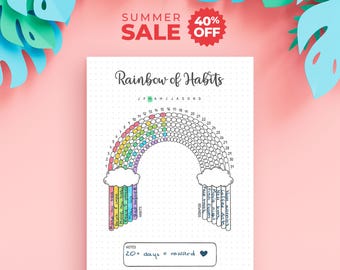 Monthly Habit Tracker Printable — Rainbow of Habits, Color In 6 Habits as You Go