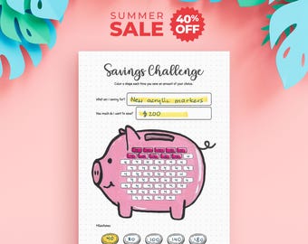 Savings Challenge Printable — Piggy Bank Tracker, You Set the Goal, 50 or 100 Steps