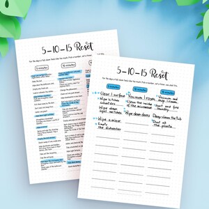 5-10-15 Reset Printable — Timed Cleaning Tracker with a Task Idea List by Minutes