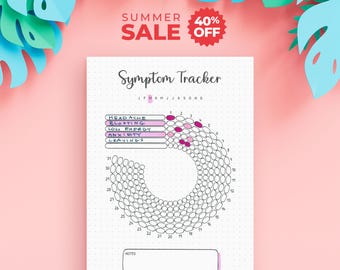Symptom Tracker Printable – Monthly Health Tracker – Up to 6 Symptoms – Bullet Journal Insert