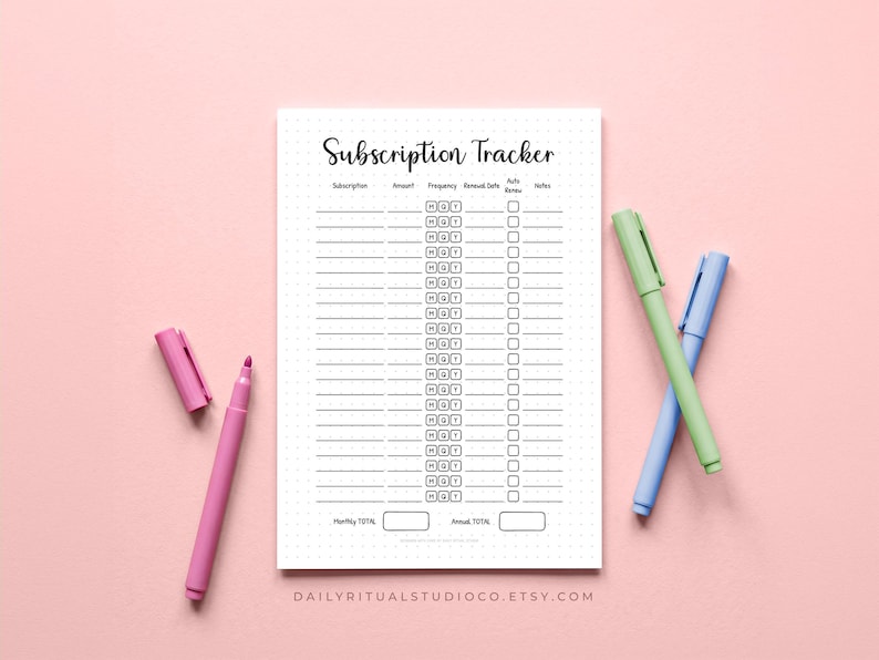 Sample Notes For Subscription Box Subscription Tracker Printable — Log Every Subscription, See Your ...