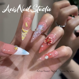 Ruby Red Gothic Stiletto Press On Nails, Crystal Pearl Accents, Handmade Luxury Set