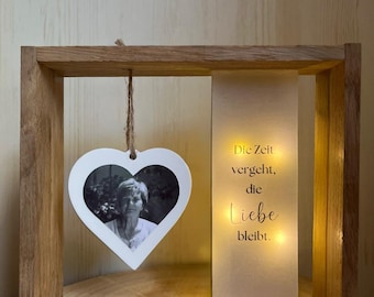 Trauergeschenk personalisiert – Erinnerungsrahmen mit Herz & Bild – handgefertigtes Andenken für Verstorbene