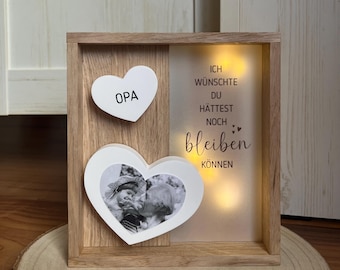 Trauergeschenk personalisiert mit Foto & Licht – Andenken für Verstorbene – Erinnerungsrahmen Trauer – Erinnerung Geschenk