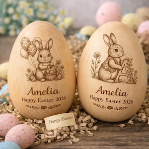 Huevo de Pascua de madera rellenable personalizado, huevo hueco con nombre grabado (2026), regalo de Pascua para bebé, cesta decorativa para bebé.
