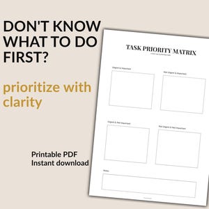Task Priority Matrix Printable, Eisenhower Matrix Planner, Task Prioritization Worksheet, Productivity Planner PDF