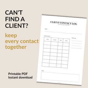 Client Contact Log Printable, Client Communication Tracker, Freelancer Client Log, Client Management Planner, Business Client Tracker
