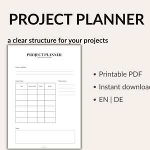 Project Planner Printable, Project Tracker PDF, Task Planner, Small Business Planner