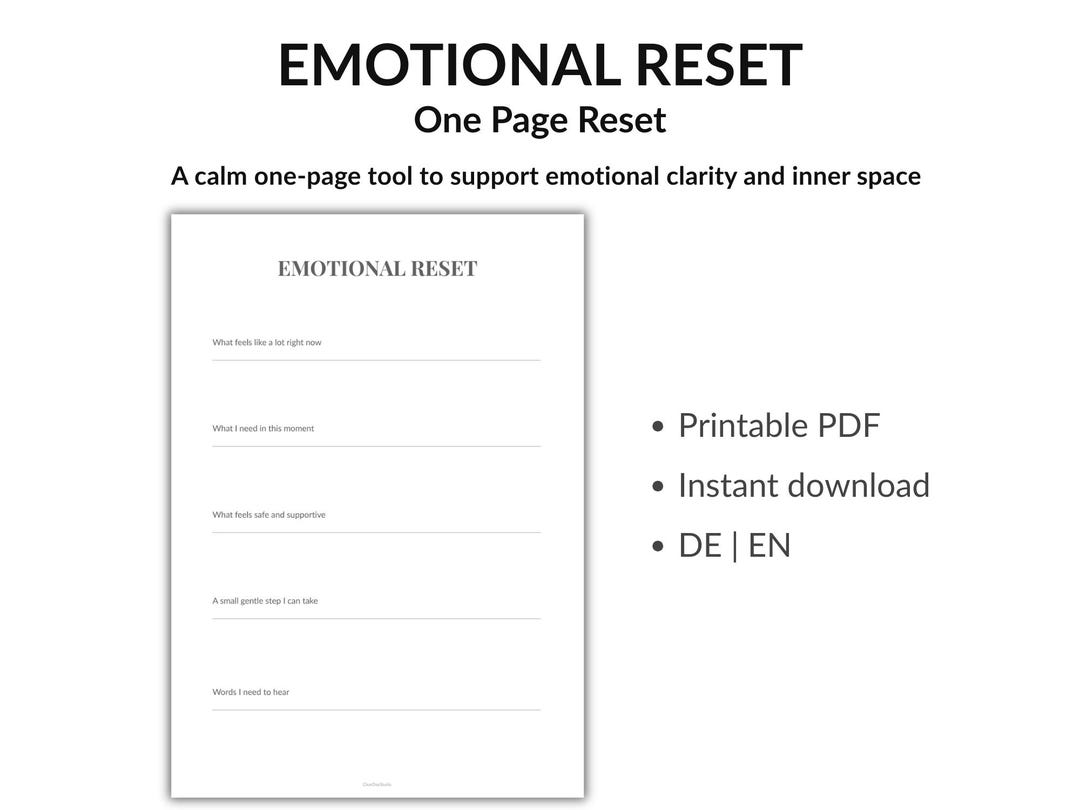 Emotional Reset Sheet | Calm Printable PDF for Mental Clarity | Gentle ...