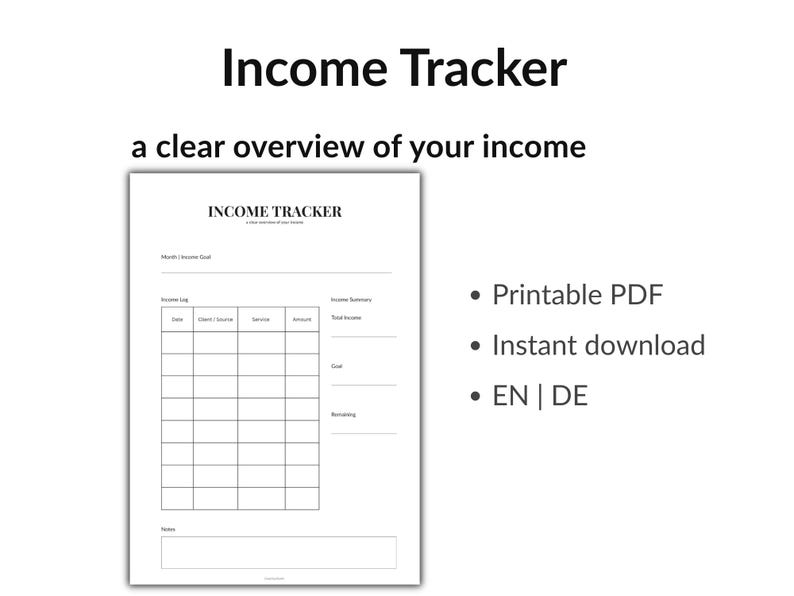 Income Tracker Printable, Income Log Sheet, Small Business Income ...