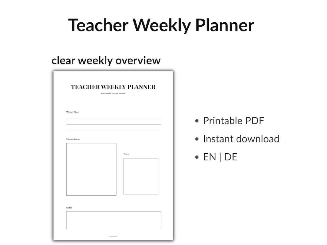 Teacher Weekly Planner Printable | Teacher Planner | Weekly Lesson ...