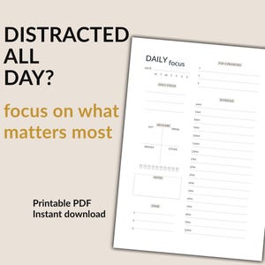 Daily Focus Sheet Printable, Simple Productivity Planner, Minimal Daily Planner PDF, Focus Worksheet, Task Organizer, Instant Download
