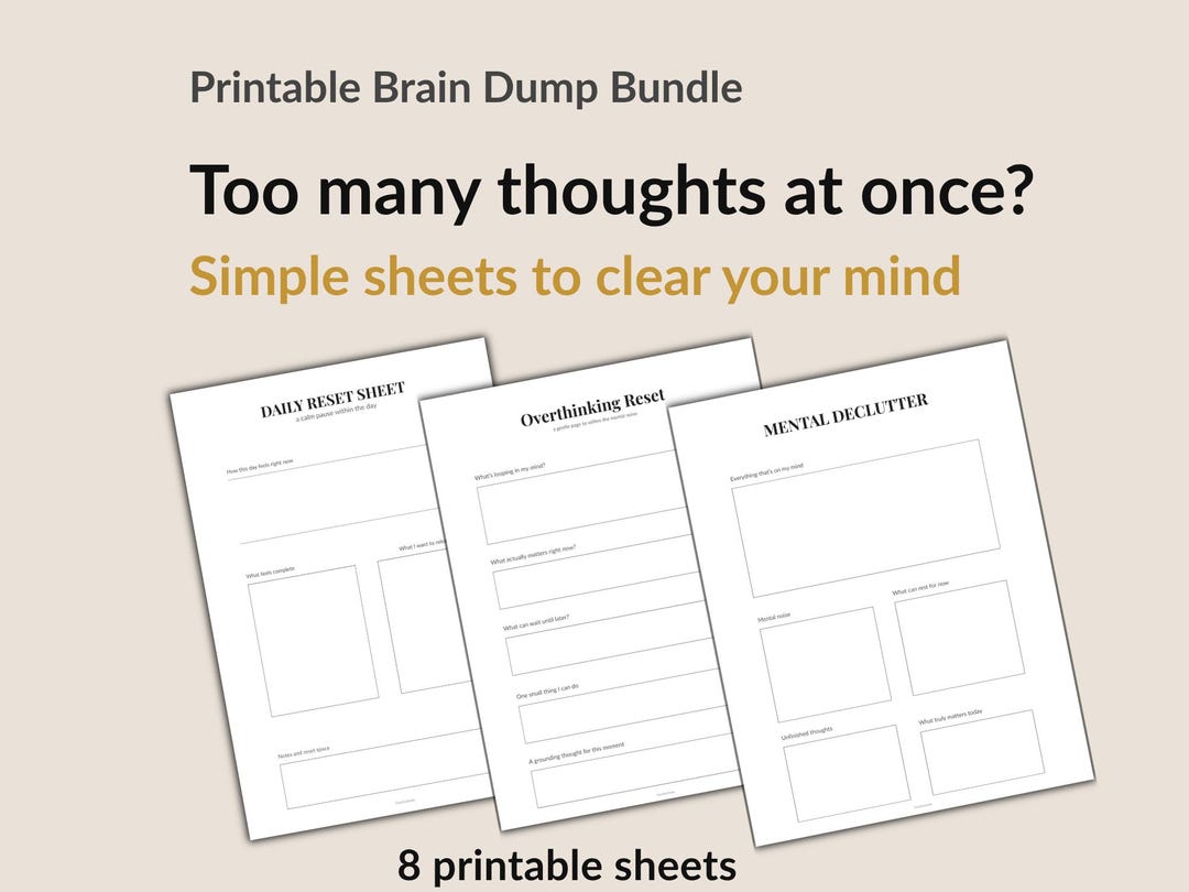 Brain Dump Bundle Printable, Mental Clarity Planner, Overthinking Reset ...