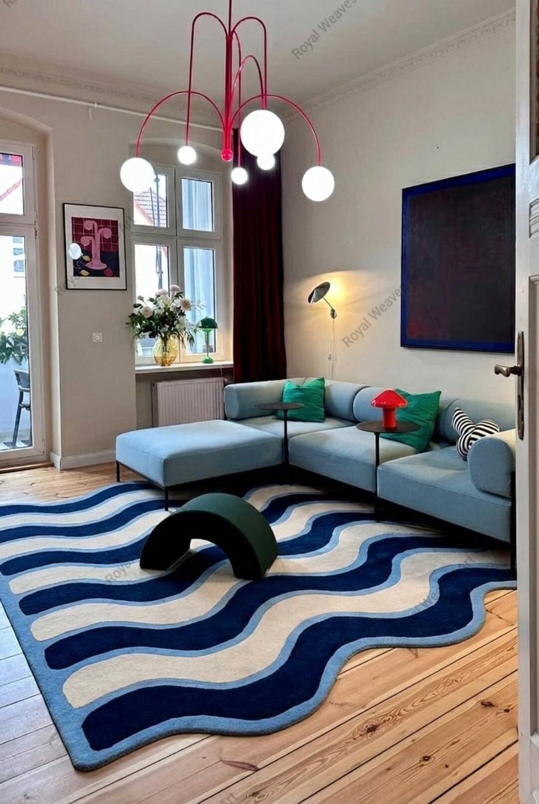 Blue Wavy Abstract Rug | Irregular Shape Wool Area Rugs | Modern ...