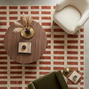 Hand Tufted Wool Rug | Terracotta Brick Geometric Pattern Area Rug | Modern Mid-Century Style