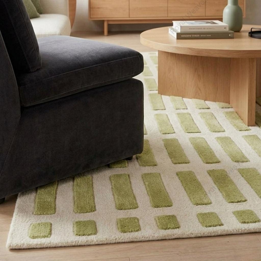 Olive Green Rugs Pattern Hand Tufted Olive Green Wool Rug | Geometric Block Pattern Area Rug ...