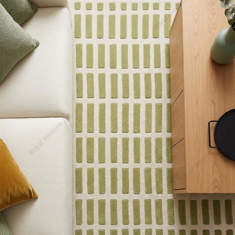 Olive Green Rugs Pattern Hand Tufted Olive Green Wool Rug | Geometric Block Pattern Area Rug ...