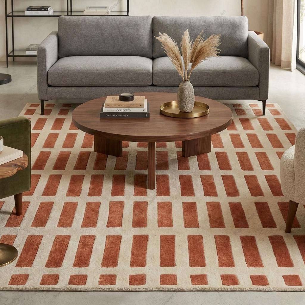 Hand Tufted Wool Rug | Terracotta Brick Geometric Pattern Area Rug ...