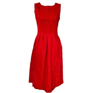 Vintage 1980s Lanz Red Wool Dress – Sleeveless Sheath w/ Pintucks, Pleated Skirt & Pockets | Midcentury Mod Gallery Girl Style - Size Small