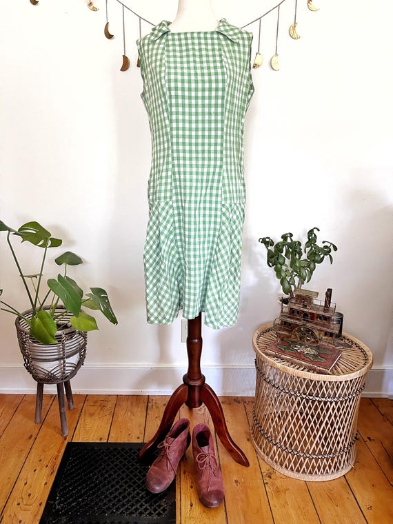 green picnic dress 1960s Green Gingham Picnic Dress: Vintage Royal Miss Sundress