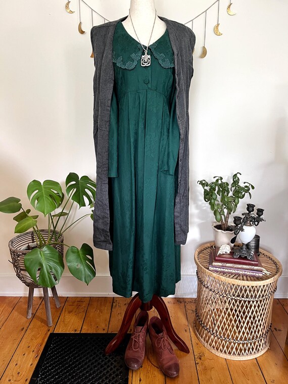 Vintage 80s Green Rayon Dress  Lace Sailor Collar, Cottage Witch Style -  Etsy