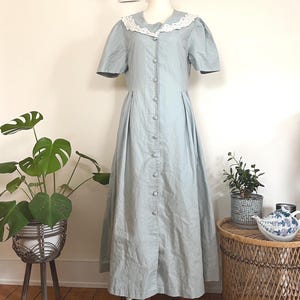 Vintage Laura Ashley Linen Dress: Blue Sailor Collar, Cottagecore