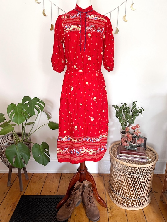 Vintage 70s Robbie Bee Red Floral Midi Dress  Rayon Boho, Size M - Etsy