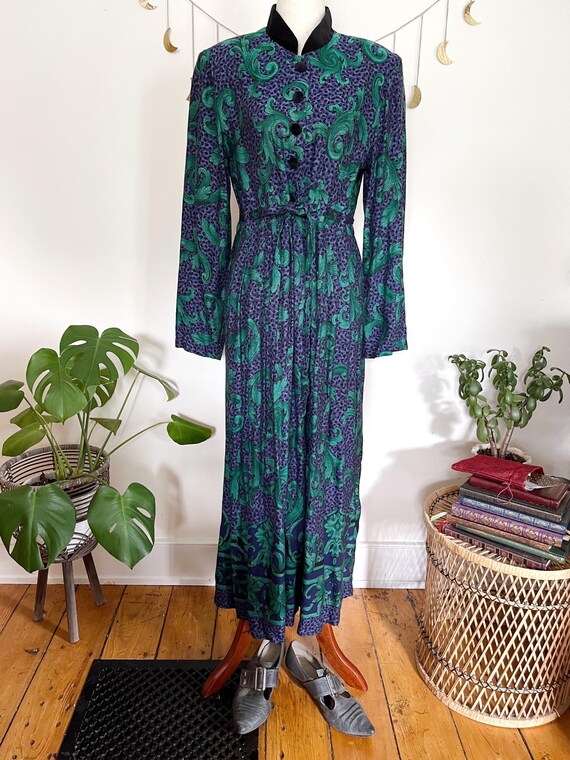90s Velvet Collar Paisley Dress: Jessica Howard Poetcore Cottage Goth