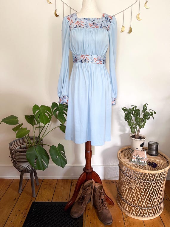 Vintage 70s Blue Floral Prairie Dress | Puff Sleeve Cottagecore - Etsy Vintage 70s Blue Floral Prairie Dress | Puff Sleeve Cottagecore - Etsy