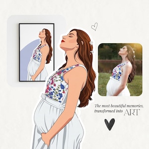 Custom Maternity Portrait, Pregnancy Illustration, Digital Portrait from Photo, Personalized Baby Shower Gift, Expecting Mom Art