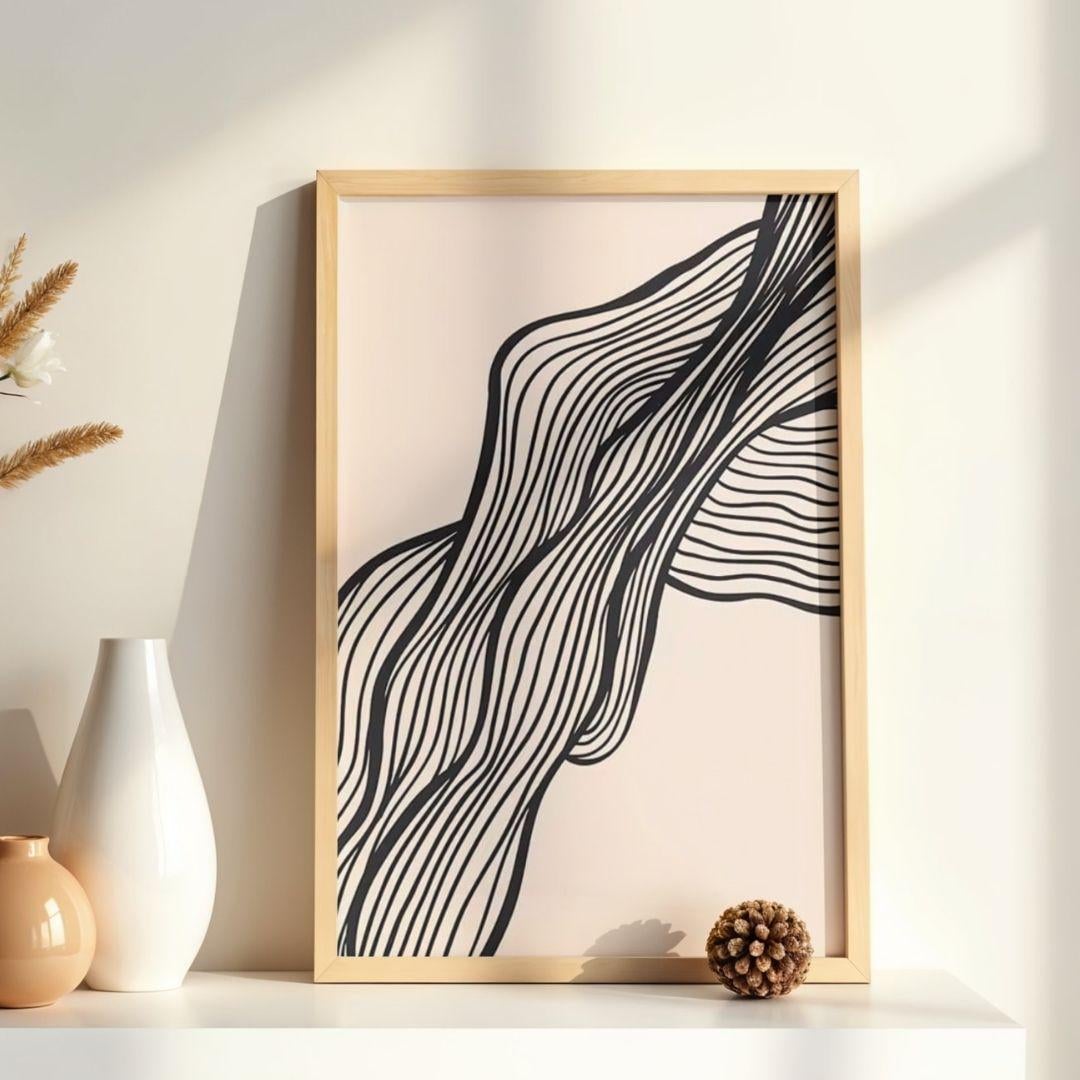 Minimalist Abstract Line Wall Art Print | Black and White Modern Poster ...