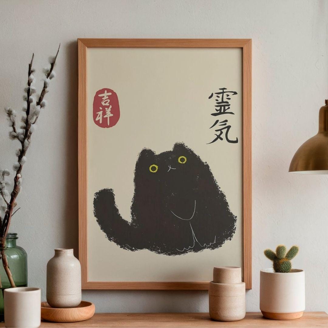 Japanese Cat Canvas Print, Vintage Woodblock Style Art - Etsy