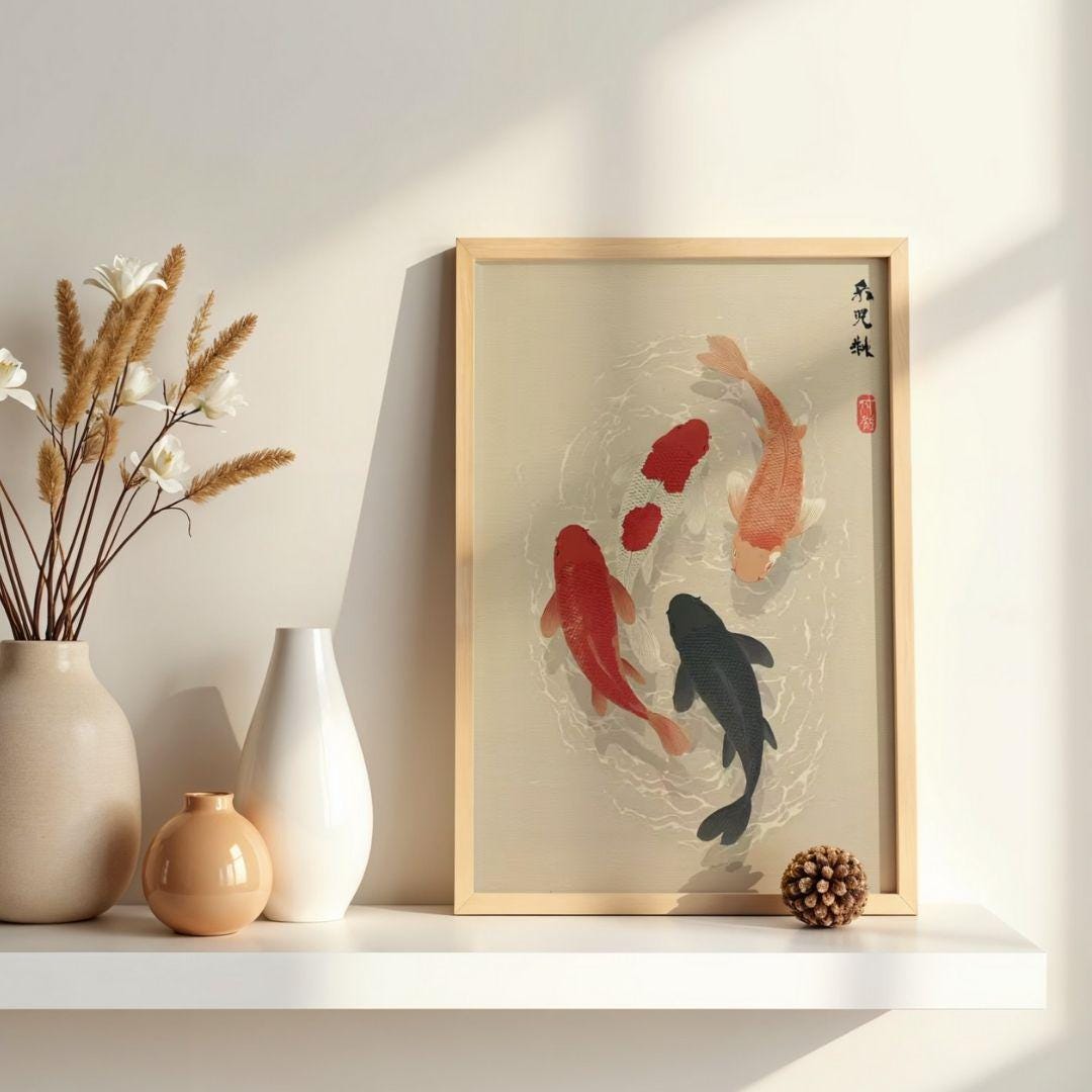 Japanese Koi Fish Print, Minimalist Zen Wall Art - Etsy