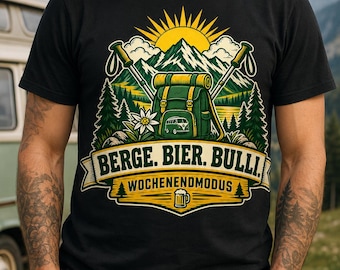 Camiseta Berge Beer Bulli, camiseta de camping para hombre, regalo Bulli para campistas, aficionados a la vida en furgoneta y al Weekend Mode.