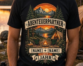 Camiseta personalizada para parejas acampando con nombres, camiseta para compañeros de aventura, regalo a juego para campistas, camiseta para parejas que viven en furgoneta