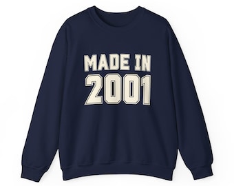 Felpa Made in 2001 / Girocollo con anno di compleanno, design retrò vintage con numero
