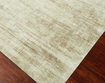 Handmade Silk Viscose Rug: Soft Sand Beige, Modern Minimalist Décor