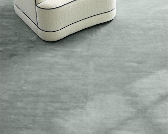 Handloom Smoke Green Silk Viscose Rug, Minimalist Shimmer