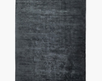 Handloom Silk Viscose Rug: Solid Navy Blue, Modern Luxury
