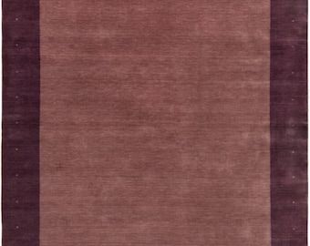 Handloom Wool Area Rug: Mauve & Plum Border, Handmade