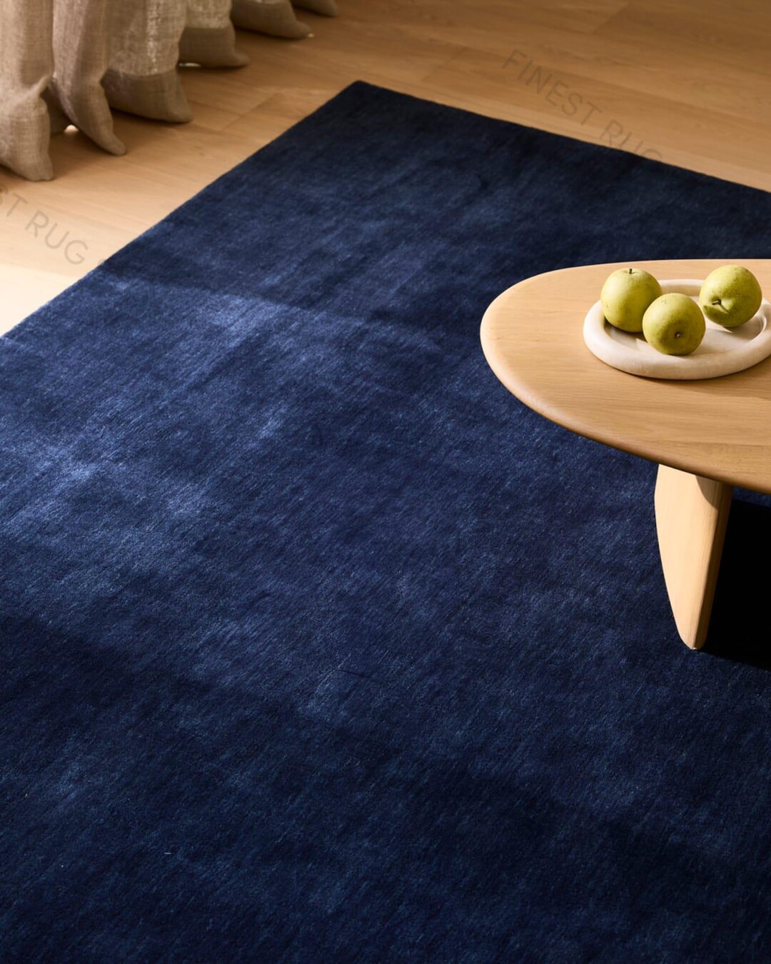 Small Blue Wool Rug Hand Tufted Navy Blue Wool Area Rug Solid Plain New Zealand Wool Plush ...