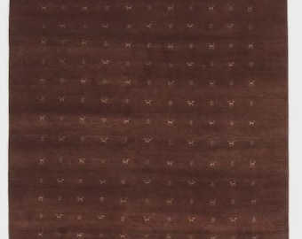 Handloom Wool Rug: Dark Brown Tribal Motifs, Minimal Earth Tone Area Rug