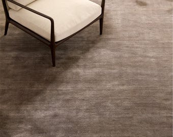 Handloom Silk Viscose Rug: Deep Brown, Minimalist Design