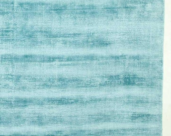 Handloom Aqua Teal Silk Viscose Rug: Modern Plain Texture Floor Accent