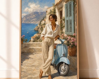 Frau Roller Wand Kunst, Mittelmeer Porträt Druck, Küsten Reise Poster, Blau Roller Kunstwerk
