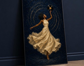 Vinyl-Wandbild „Schwarze Frau tanzt“, Musik- und Tänzerinnen-Druck, afrozentrisches Schallplattenposter
