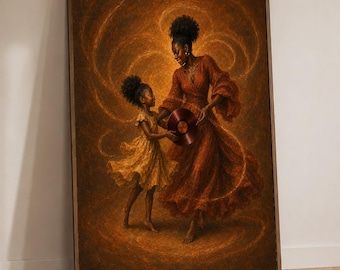 Wandbild „Schwarze Mutter und Tochter“, Vinyl-Schallplatten-Tanzmotiv, Poster „Afrozentrische Familie“