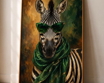 Zebra Wand Kunst, Grüne Sonnenbrille Safari Poster, Quirky Wildtier Tier Druck